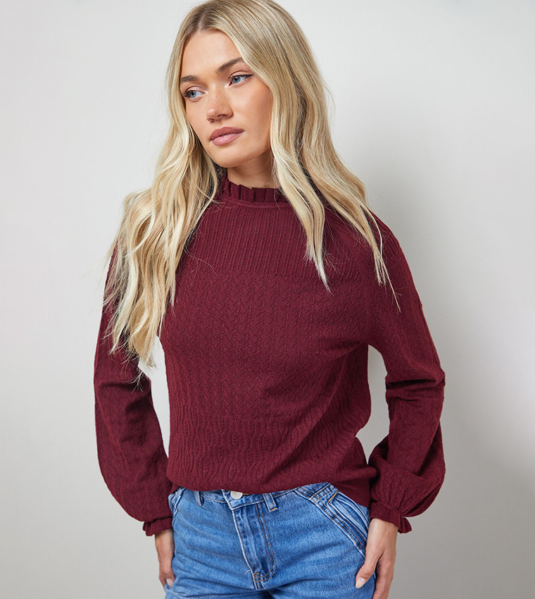 اويسيس   سترات بياقة دائرية - بورغندي Round Neck Sweaters