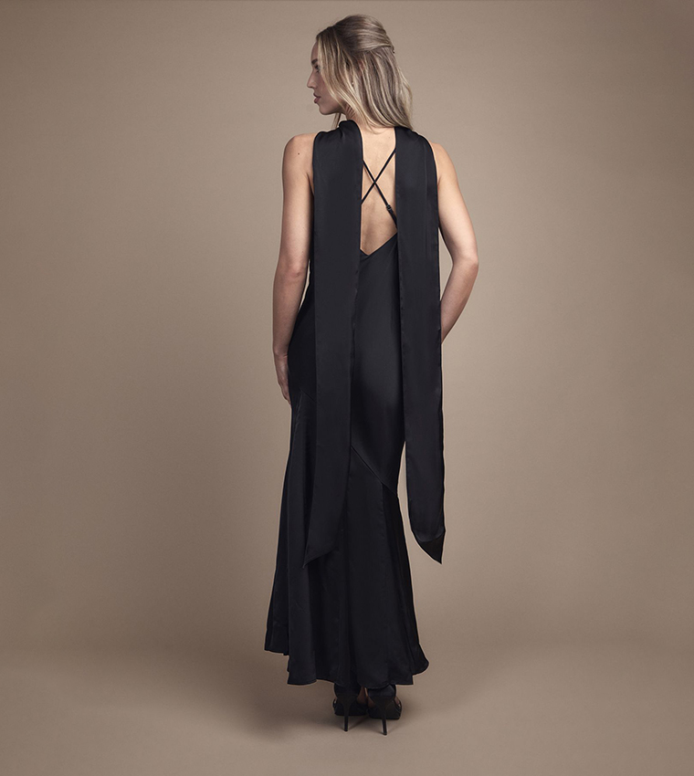 Satin Scarf Detail Strappy Maxi Bridesmaid Dress