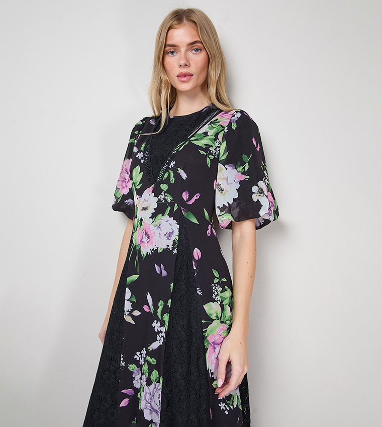 Lace Fit and Flare Midi Dress
