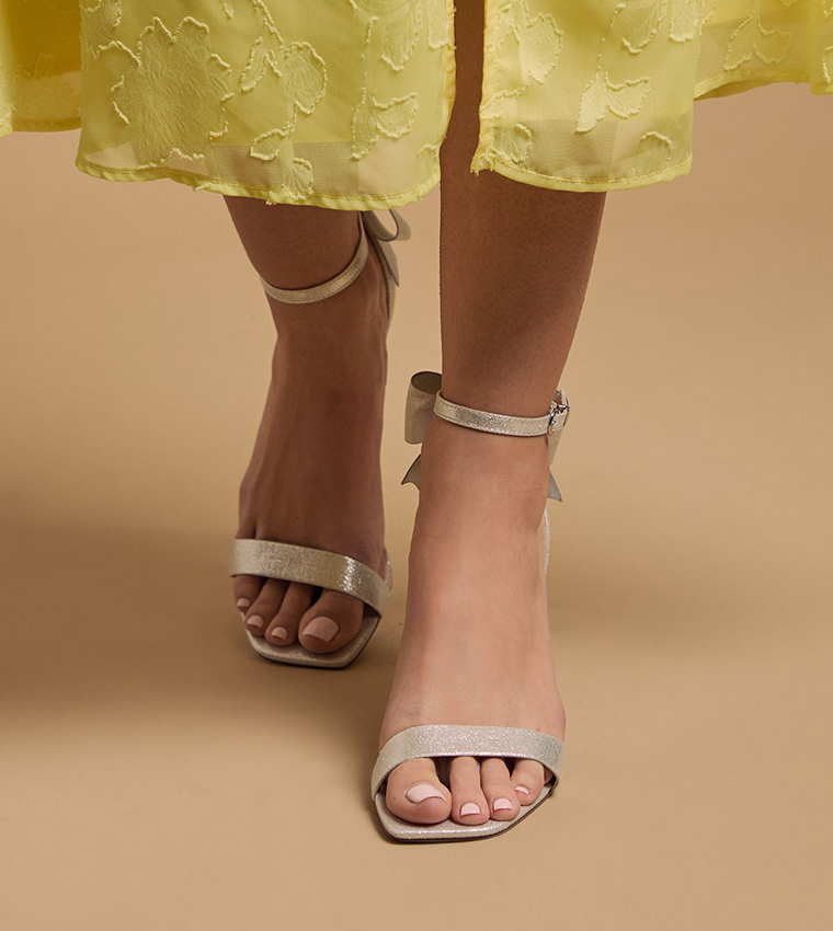 Dovile Metallic Satin Bow Back High Heel Stiletto Sandals