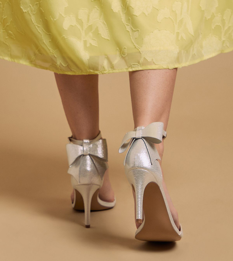 Dovile Metallic Satin Bow Back High Heel Stiletto Sandals