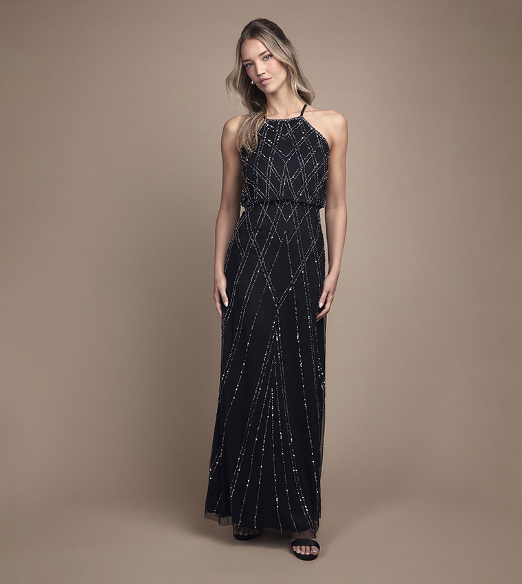 Sequined Sleeveless Maxi Bridesmaid Dress