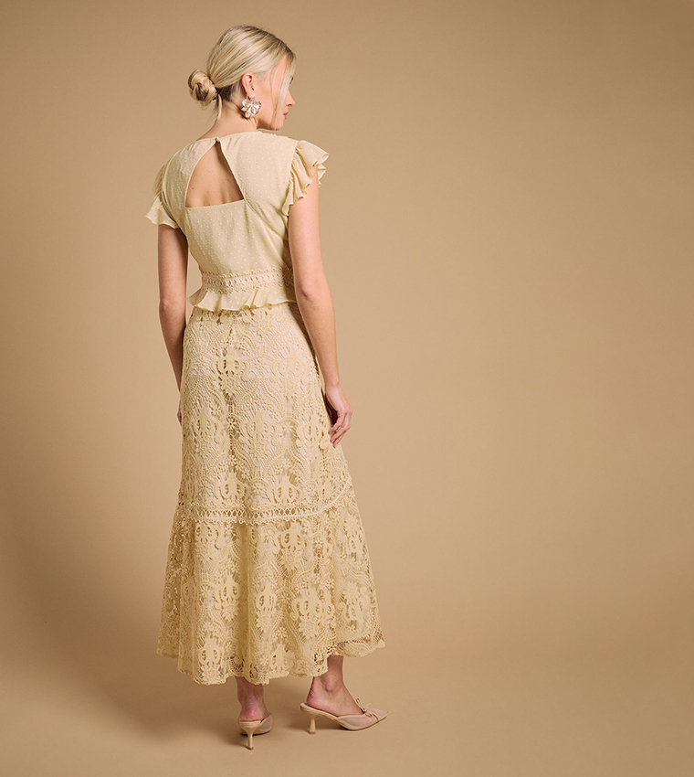 Buy Oasis Dobby Lace Detail Midaxi Dress In Yellow | 6thStreet UAE
