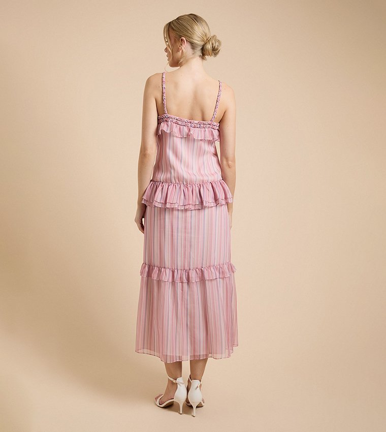 Rope Detail Neckline Ruffle Cami Midaxi Dress