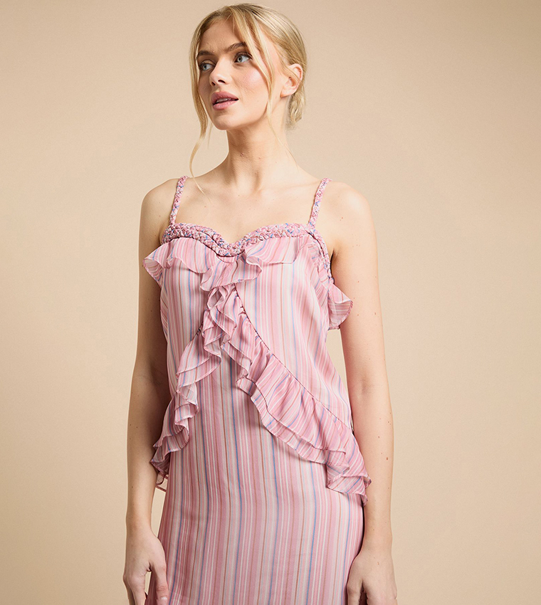 Rope Detail Neckline Ruffle Cami Midaxi Dress