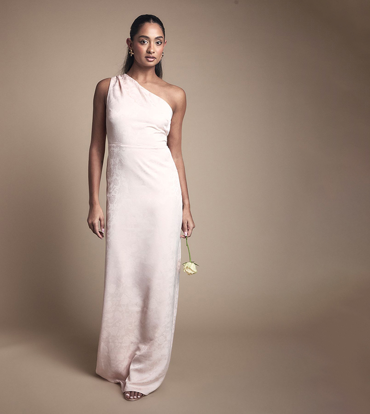 One Shoulder Satin Jacquard Maxi Bridesmaid Dress