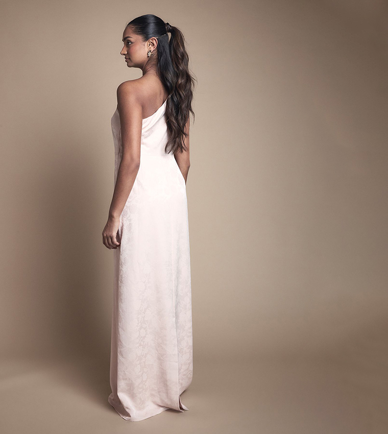 One Shoulder Satin Jacquard Maxi Bridesmaid Dress