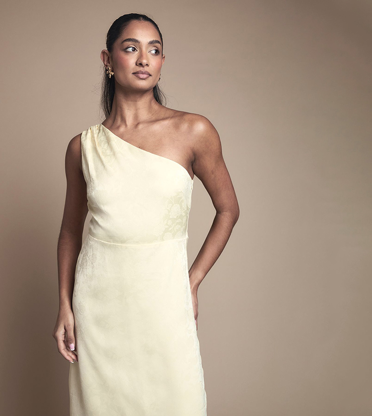 One Shoulder Satin Jacquard Maxi Bridesmaid Dress
