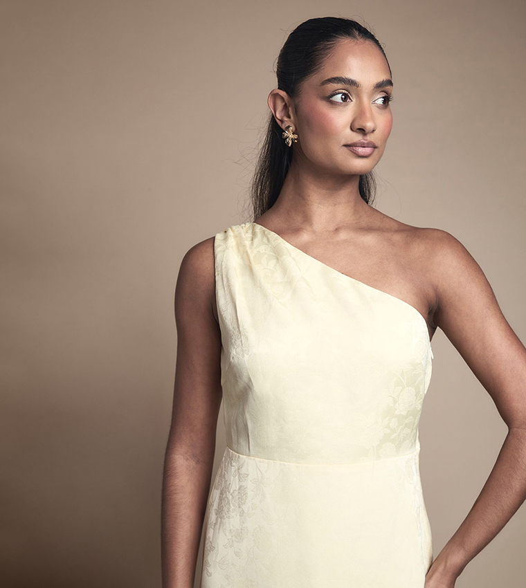 One Shoulder Satin Jacquard Maxi Bridesmaid Dress