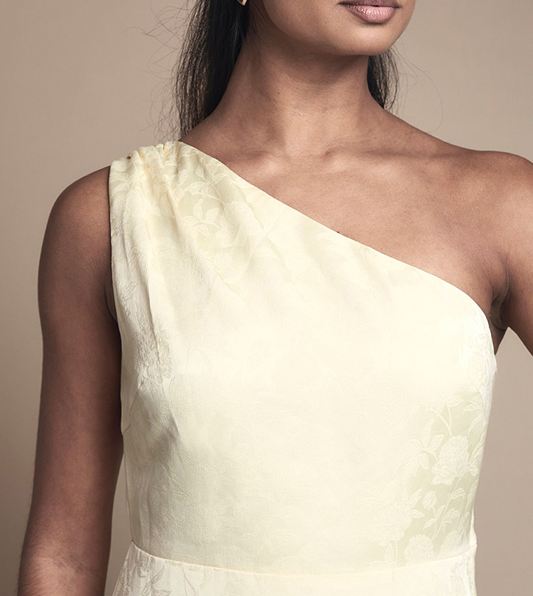 One Shoulder Satin Jacquard Maxi Bridesmaid Dress