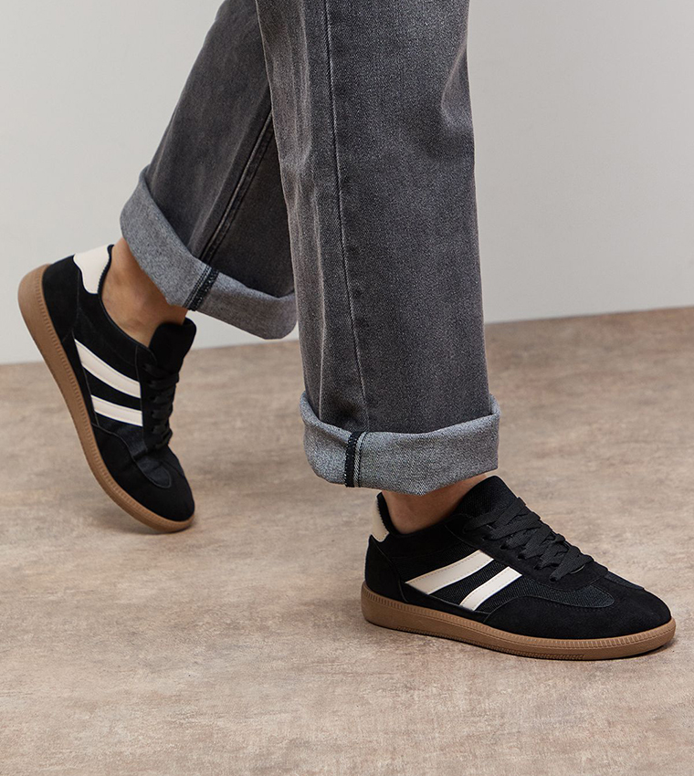 Jenna Faux Suede Mesh Detail Lace-Up Shoes