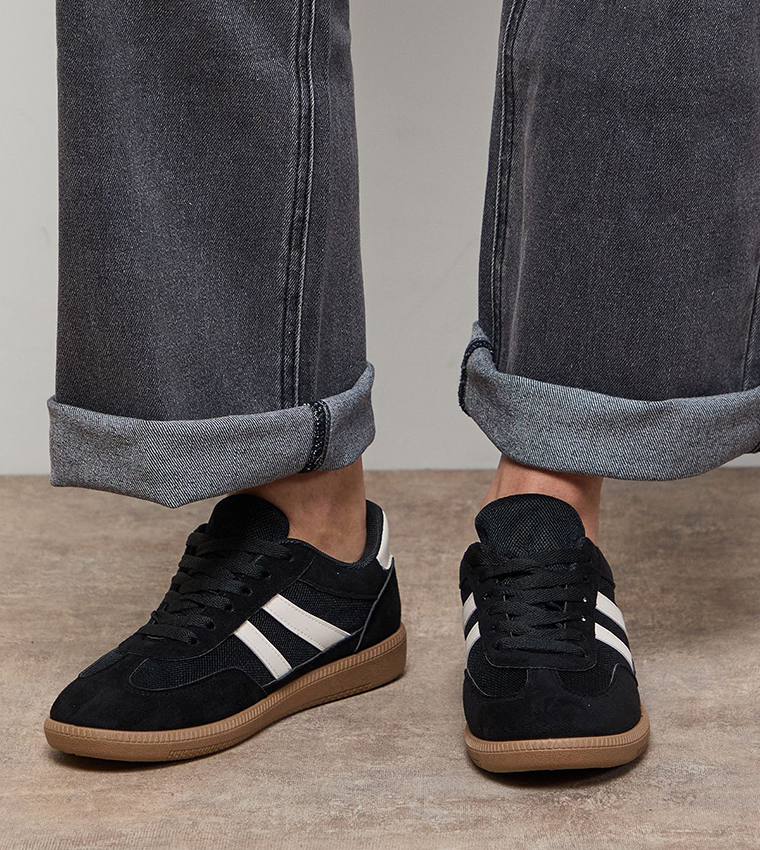 Jenna Faux Suede Mesh Detail Lace-Up Shoes