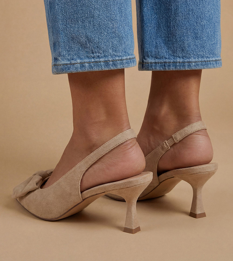 Dora Faux Suede Bow Slingback Pumps