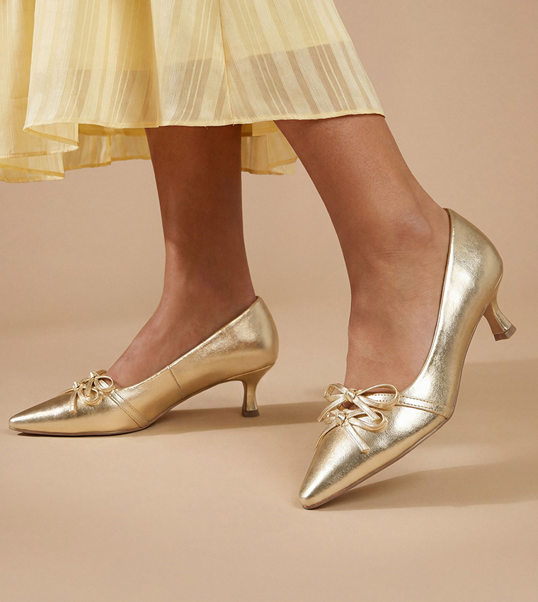 Rita Faux Metallic Leather Double Bow Detail Pumps