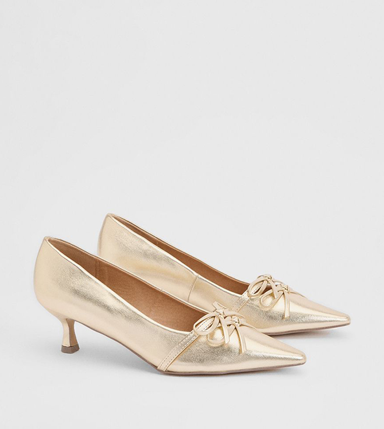 Rita Faux Metallic Leather Double Bow Detail Pumps
