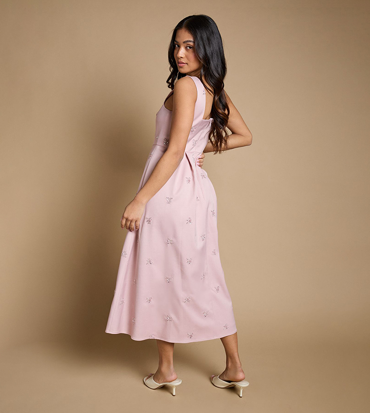 Petite Embellished Sweetheart Neck Midi Dress
