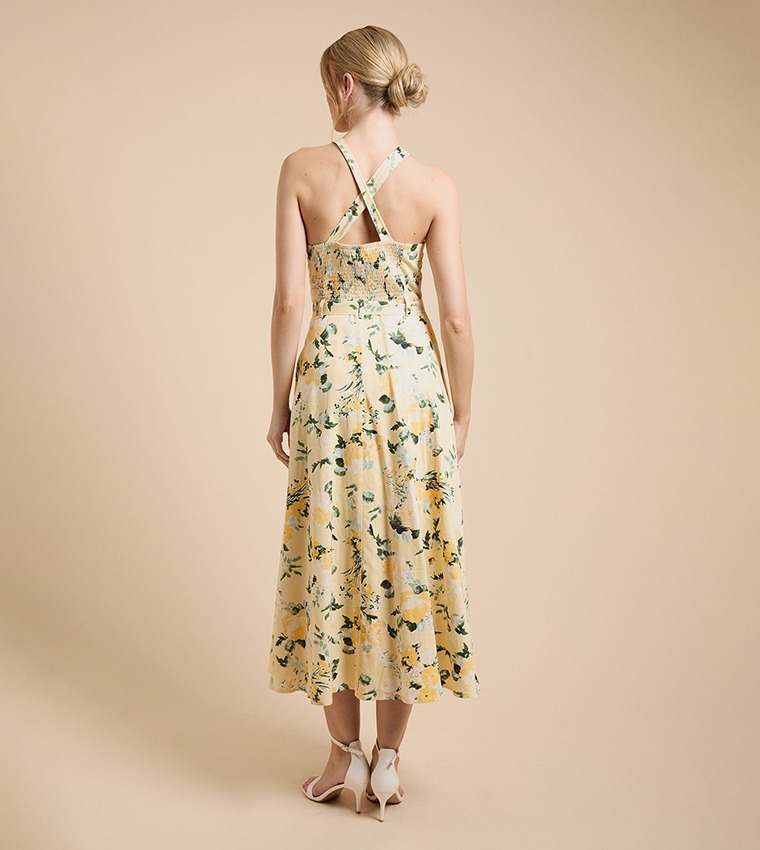 Floral Print Halterneck Poplin Midi Dress