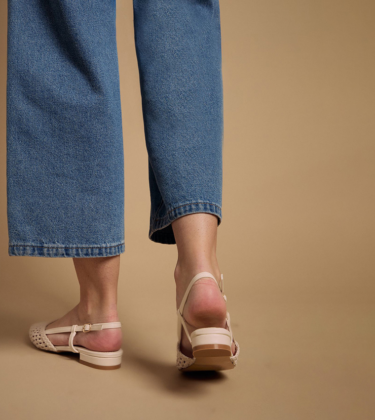 Brandie Faux Leather Woven Slingback Flat Shoes