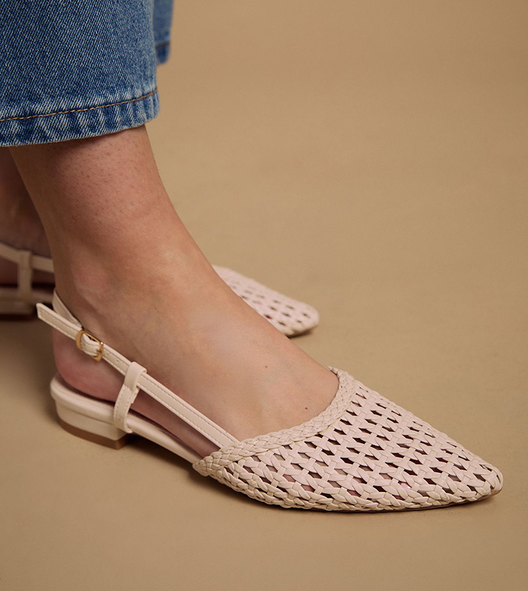 Brandie Faux Leather Woven Slingback Flat Shoes