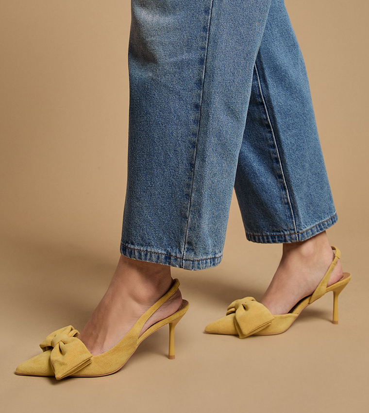 Rose Faux Suede Bow Detail Slingback Pumps