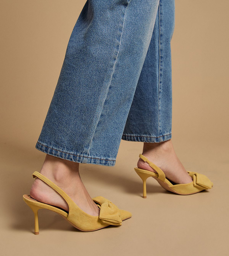 Rose Faux Suede Bow Detail Slingback Pumps