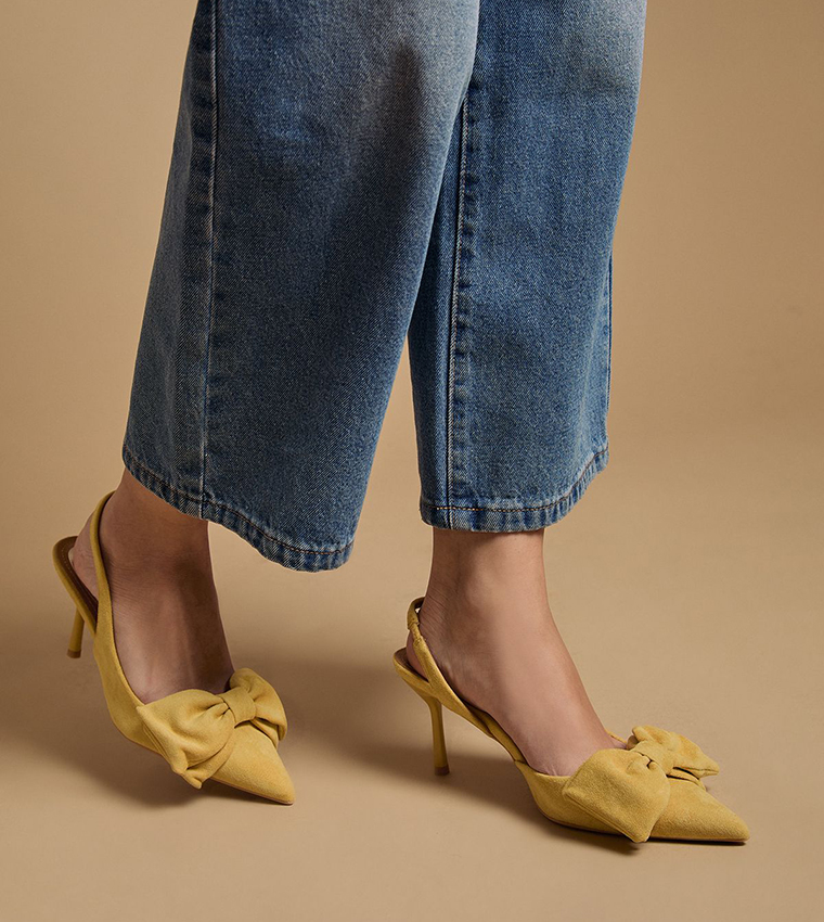 Rose Faux Suede Bow Detail Slingback Pumps