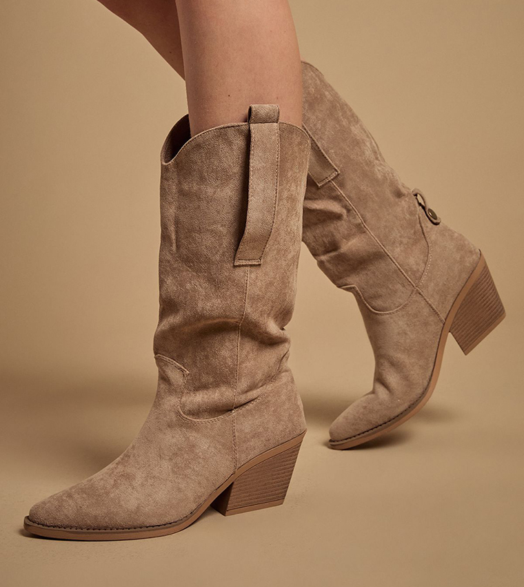 Wanda Faux Suede Slouch Western Calf Boots