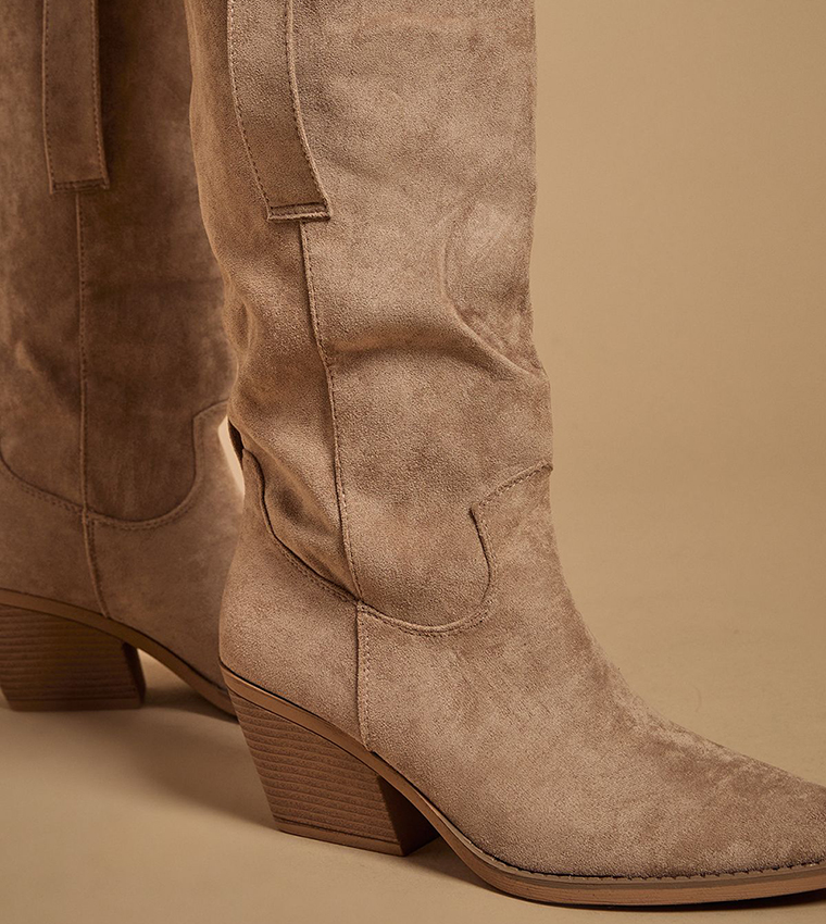 Wanda Faux Suede Slouch Western Calf Boots