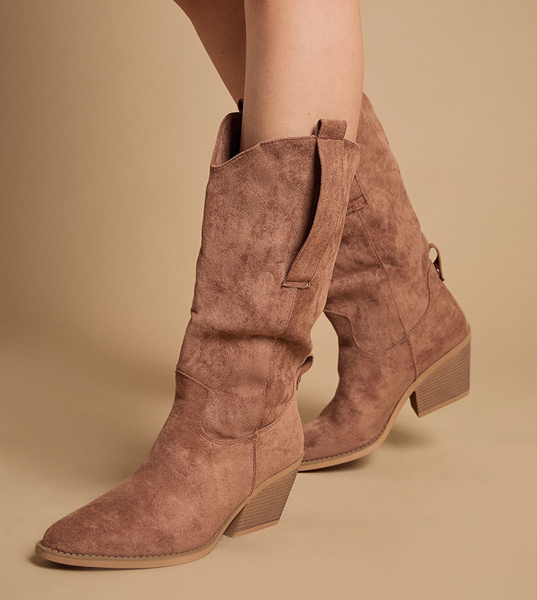 Wanda Faux Suede Slouch Western Calf Boots