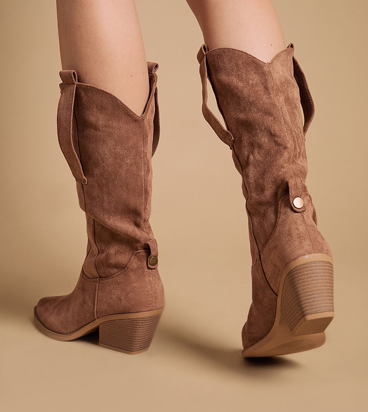 Wanda Faux Suede Slouch Western Calf Boots