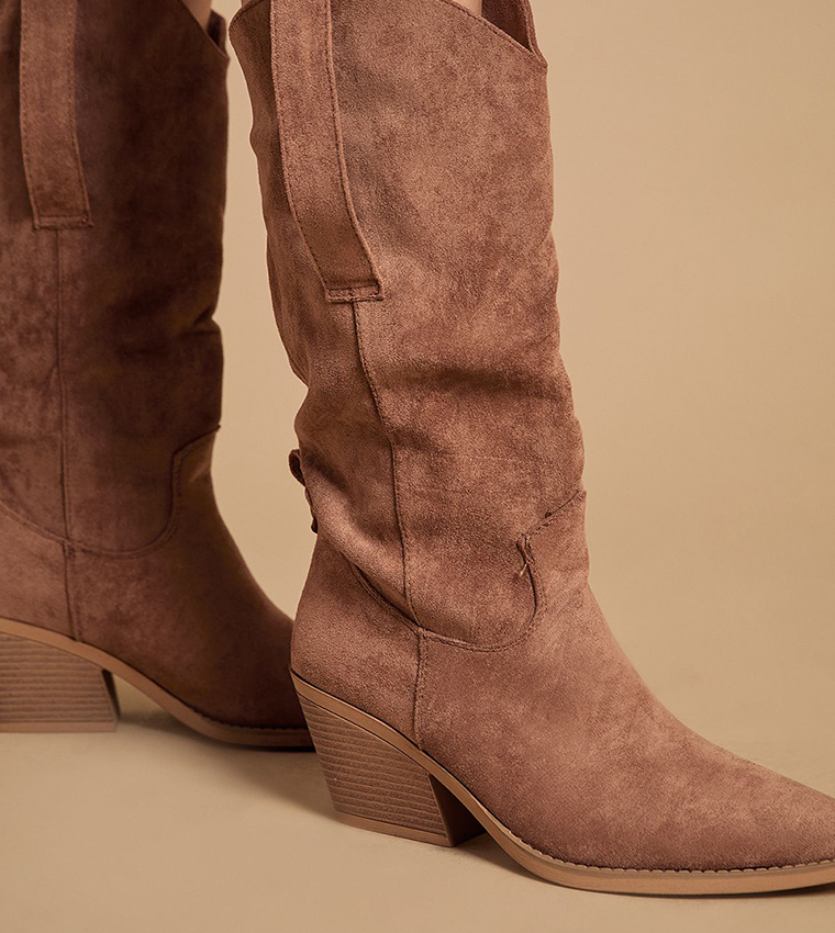 Wanda Faux Suede Slouch Western Calf Boots
