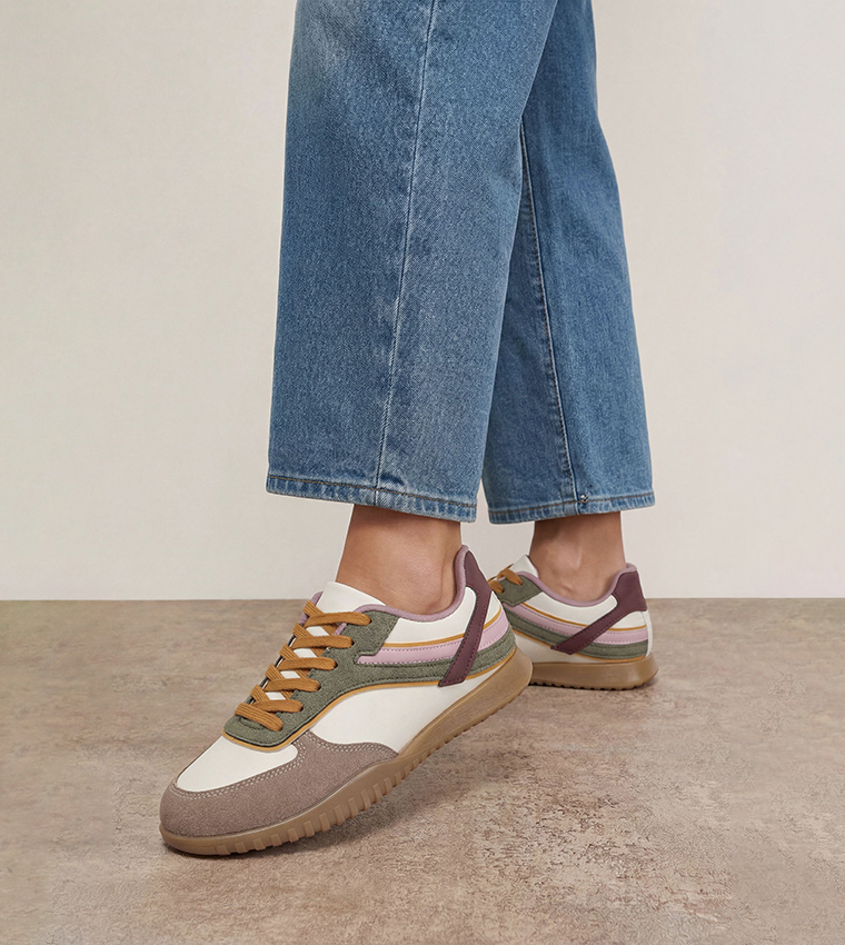 Shardie Faux Suede Contrast Lace-Up Sneakers