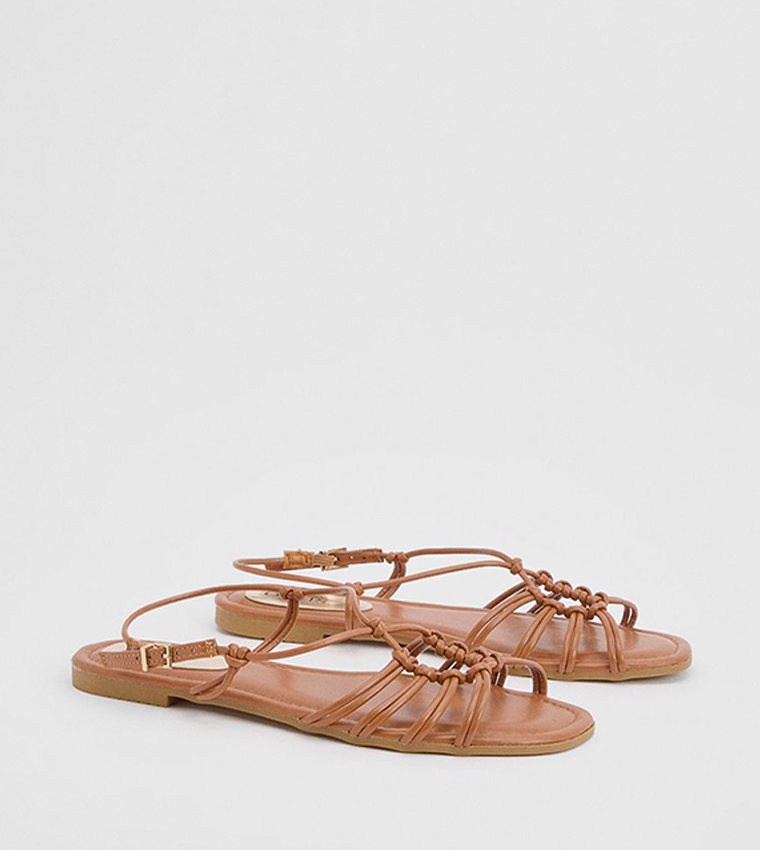 Clara Faux Leather Strappy Open Toe Flat Sandals