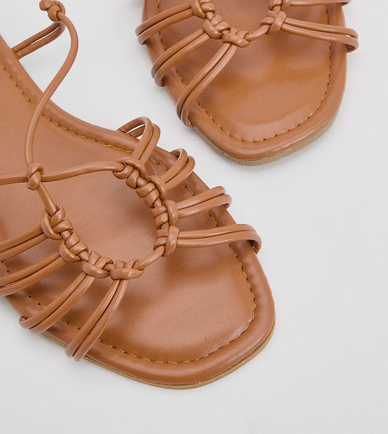 Clara Faux Leather Strappy Open Toe Flat Sandals