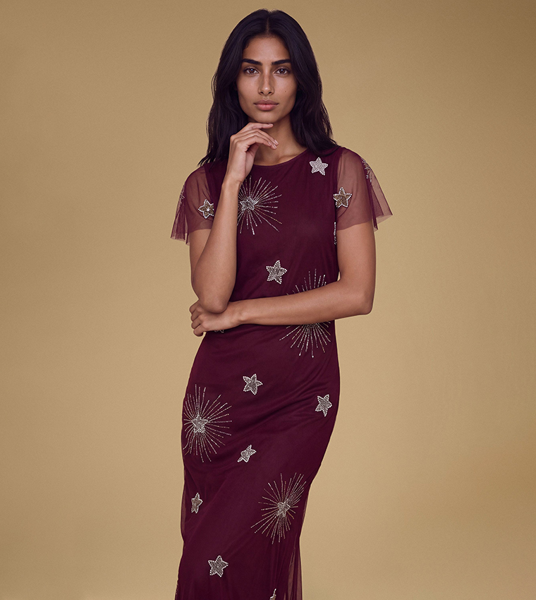 Petite Celestial Mesh Maxi Dress