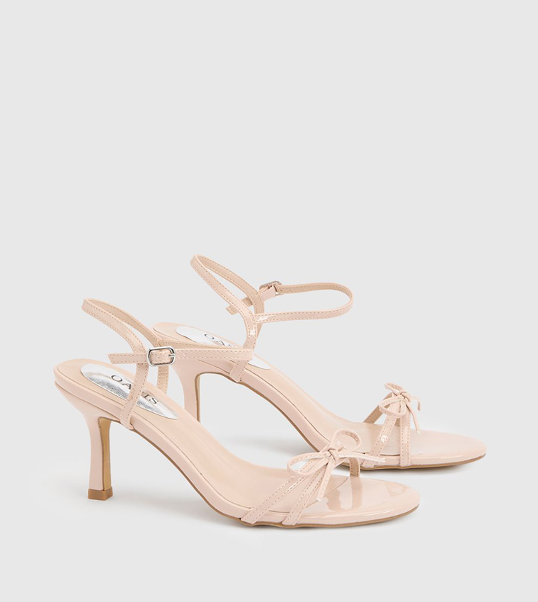 Scarlett Bow Trim Faux Leather Medium Heeled Sandals