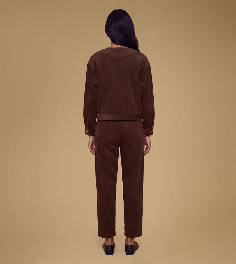 Petite Collarless Cord Jacket with Mottled Buttons