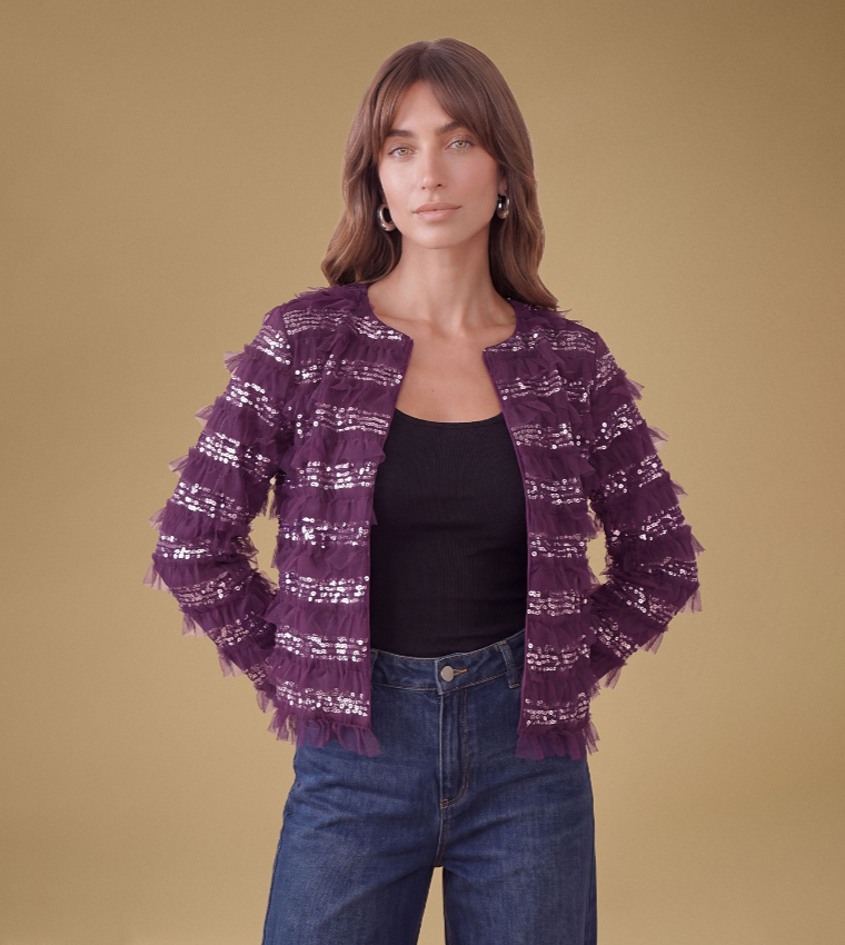 Sequins Ruffle Mesh Trophy Jacket