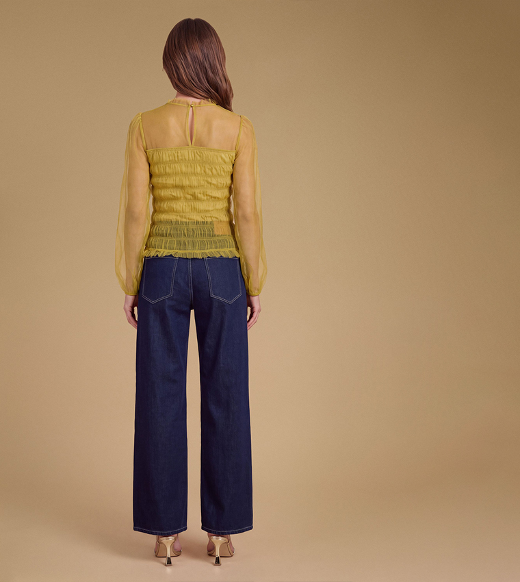 Shirred Bodice Long Sleeves Top