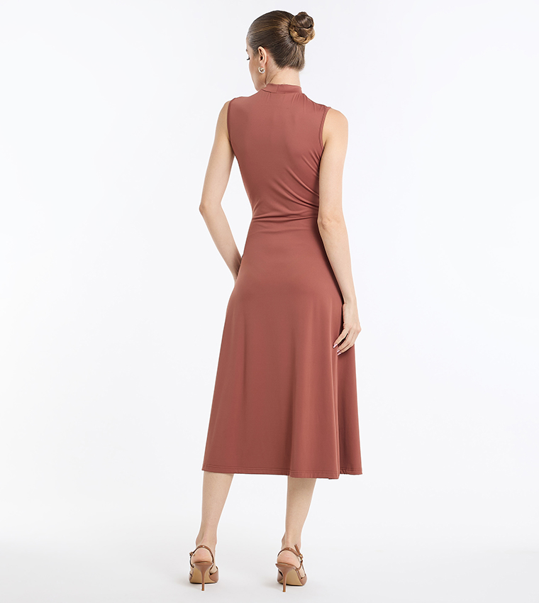 Solid High Neck Midi Dress