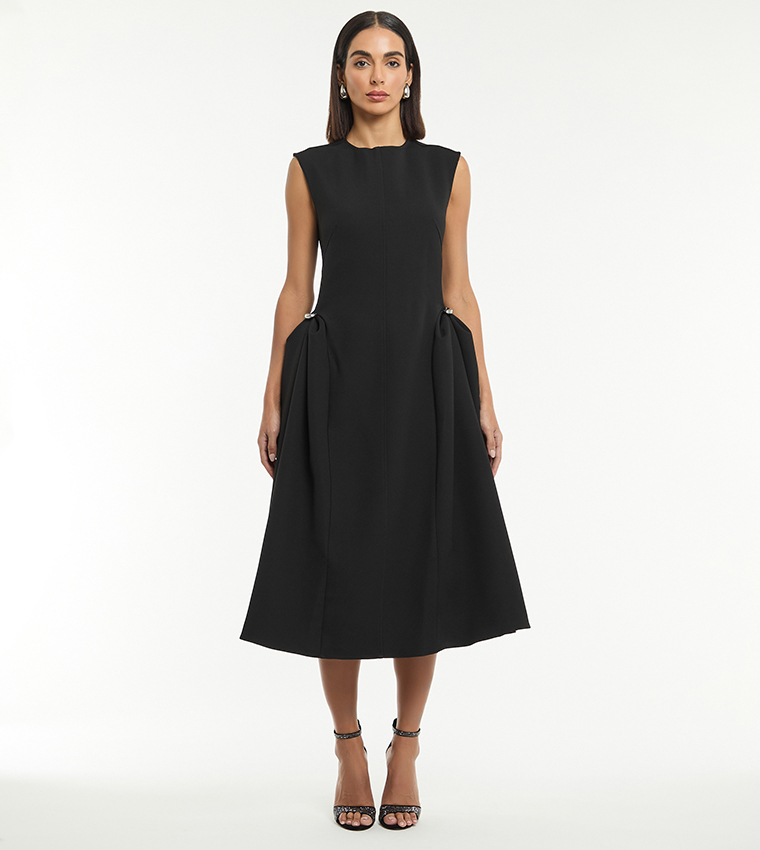versus dress black BCBGMAXAZRIA Black Lace-Trim Midi Dress – Runway Catalog main image 1