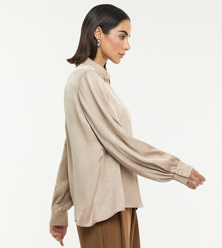Textured Satin Long Sleeves Oversized Shirt