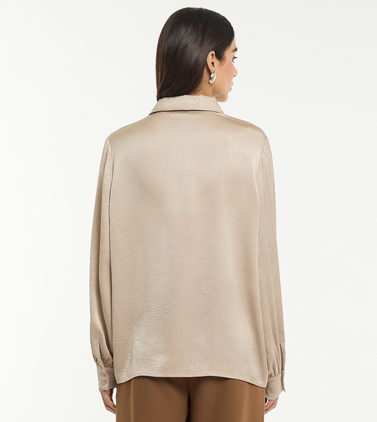 Textured Satin Long Sleeves Oversized Shirt