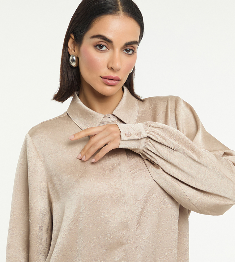 Textured Satin Long Sleeves Oversized Shirt