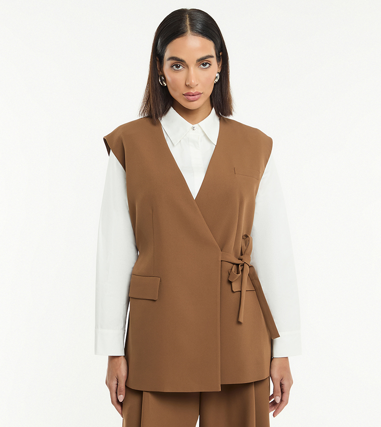 Solid V-Neck Oversized Waistcoat