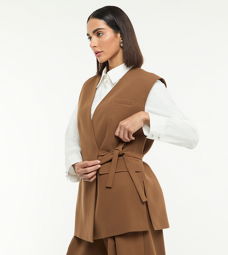 Solid V-Neck Oversized Waistcoat