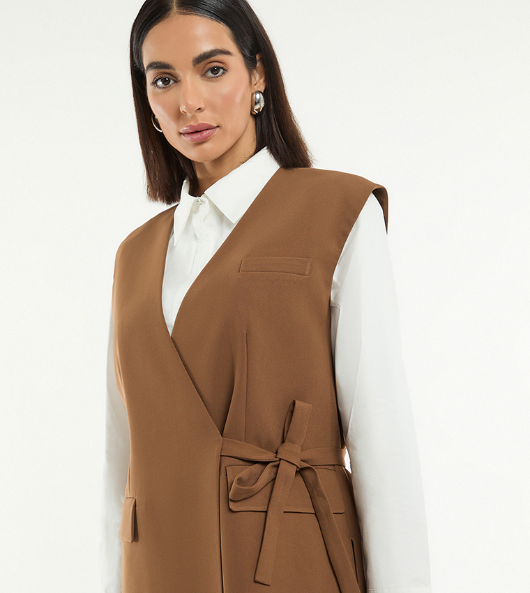Solid V-Neck Oversized Waistcoat