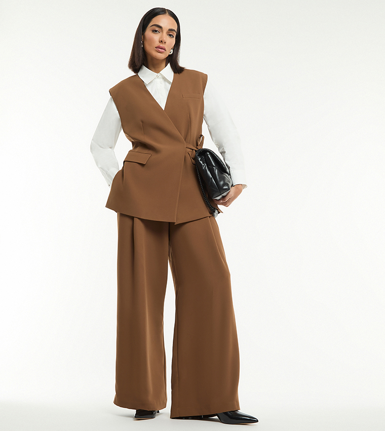 Solid V-Neck Oversized Waistcoat