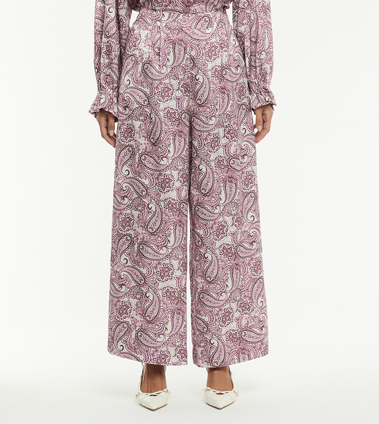 Printed Jacquard Satin Ruffle Woven Top