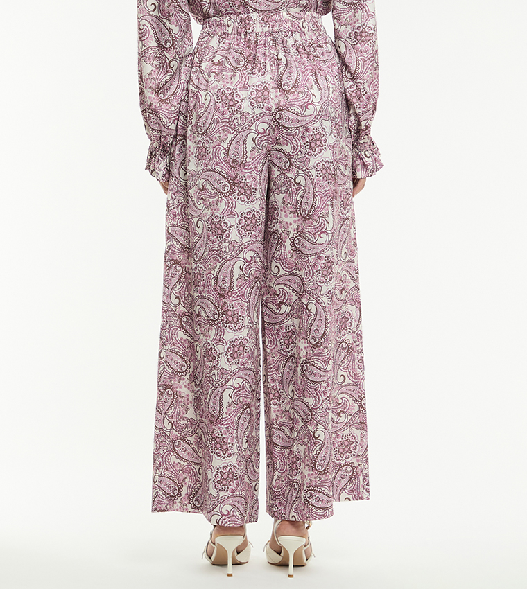 Printed Jacquard Satin Ruffle Woven Top